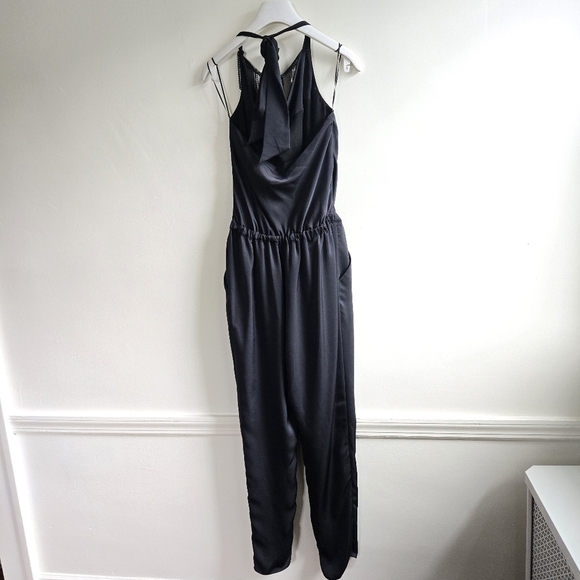 New Ramy Brook Victoria Halter Back Tie Jewel Adorned Fringe Black Jumpsuit XS - Picture 7 of 8